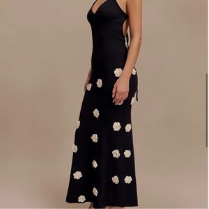 MESHKI Suki Knit Maxi Dress With Flowers - Black/White